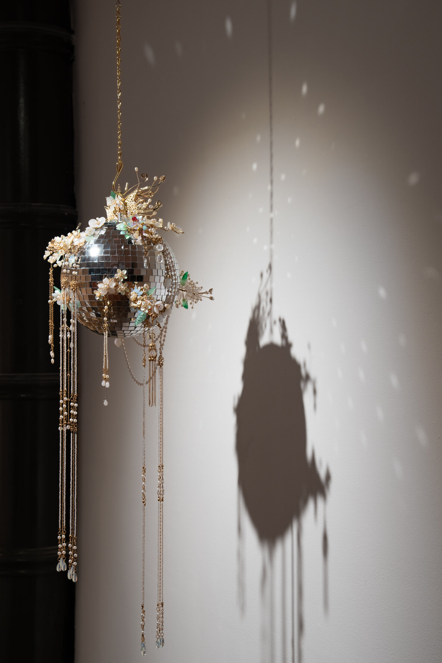 Flower in the Mirror Moon on the Water 镜花水月 #6, Lesser Cold 小寒, a mirror ball adorned with plastic floral beadwork