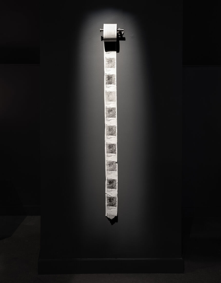 Scroll, an installation made of toilet paper and ink