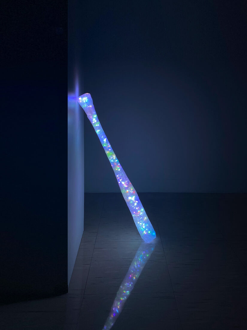 Twinkle Bat, a baseball bat made from clear packing tape and LED lights